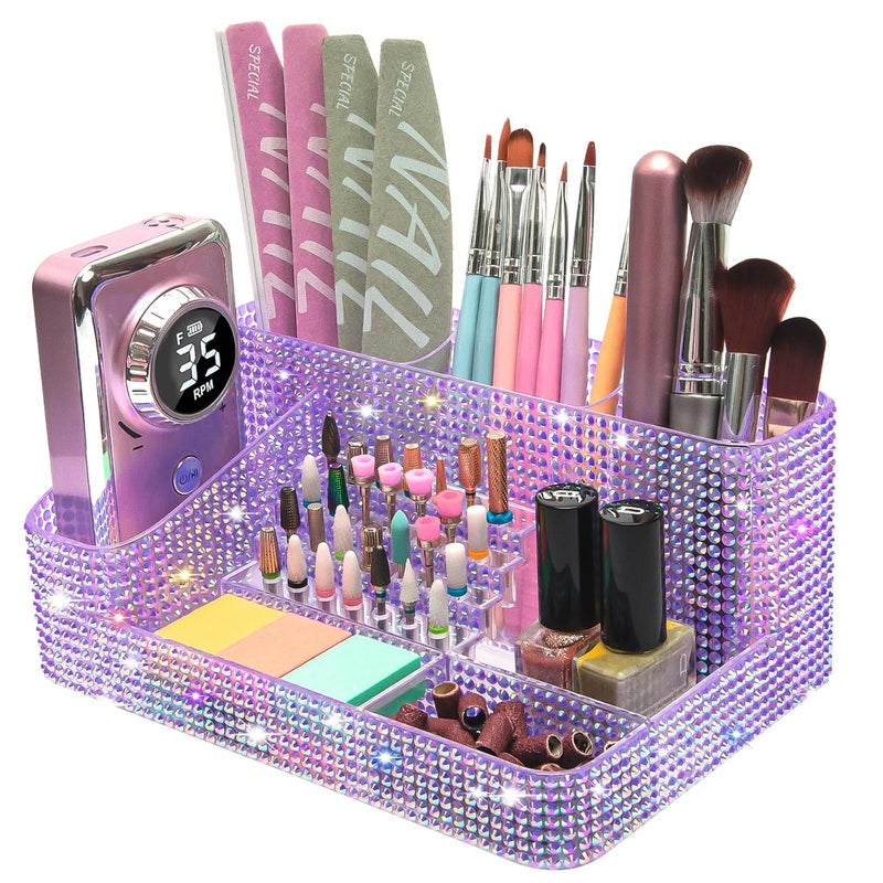 CGBE Nail Drill Holder, 28 Holes Drill Bit Holder for Nails, Professional Nail Tool Organizer, Nail Desk Organizer for Nail Tech, Nail Salon DIY Use - Diamond Purple (Not Including Nail Drill Set) - Image 1